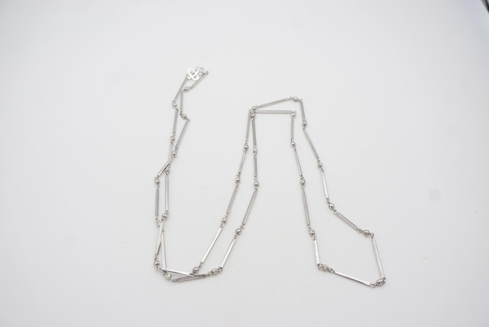 Christian Dior Vintage 1980s White Crystals Long Bar Versatile Silver Necklace For Sale 10