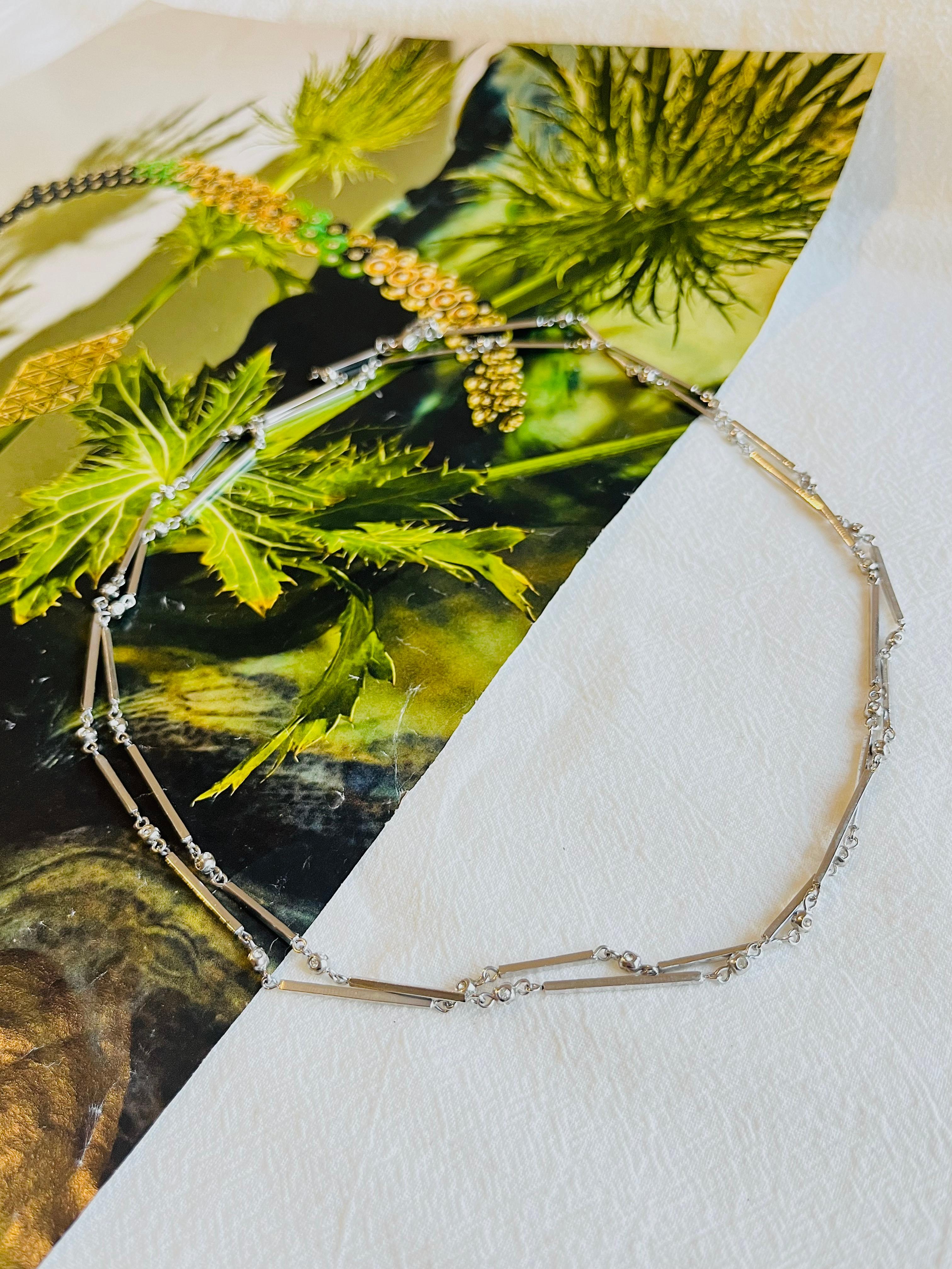 Christian Dior Vintage 1980s White Crystals Long Bar Versatile Silver Necklace In Excellent Condition For Sale In Wokingham, England