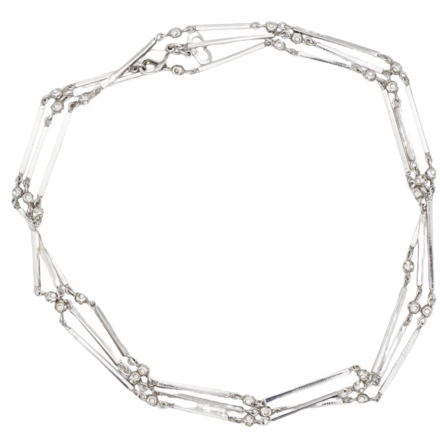 Christian Dior Vintage 1980s White Crystals Long Bar Versatile Silver Necklace For Sale