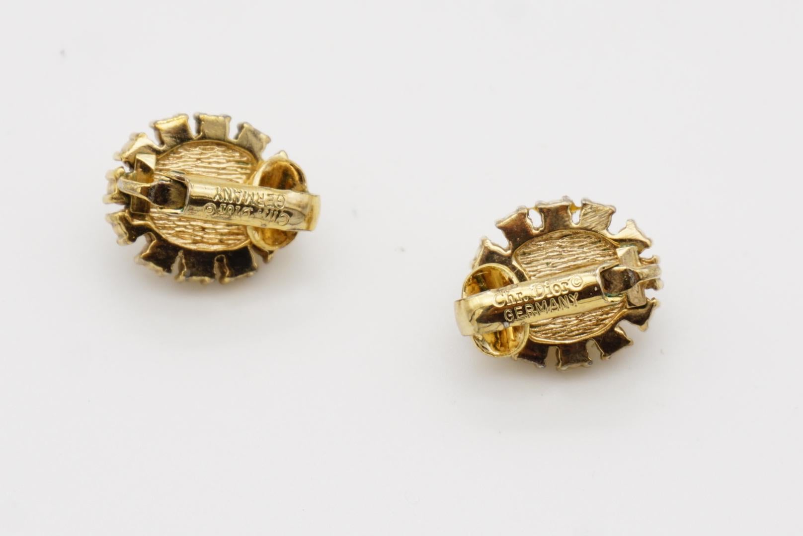 Christian Dior Vintage 1980s White Flower Oval Pearl Sparking Crystals Earrings For Sale 7