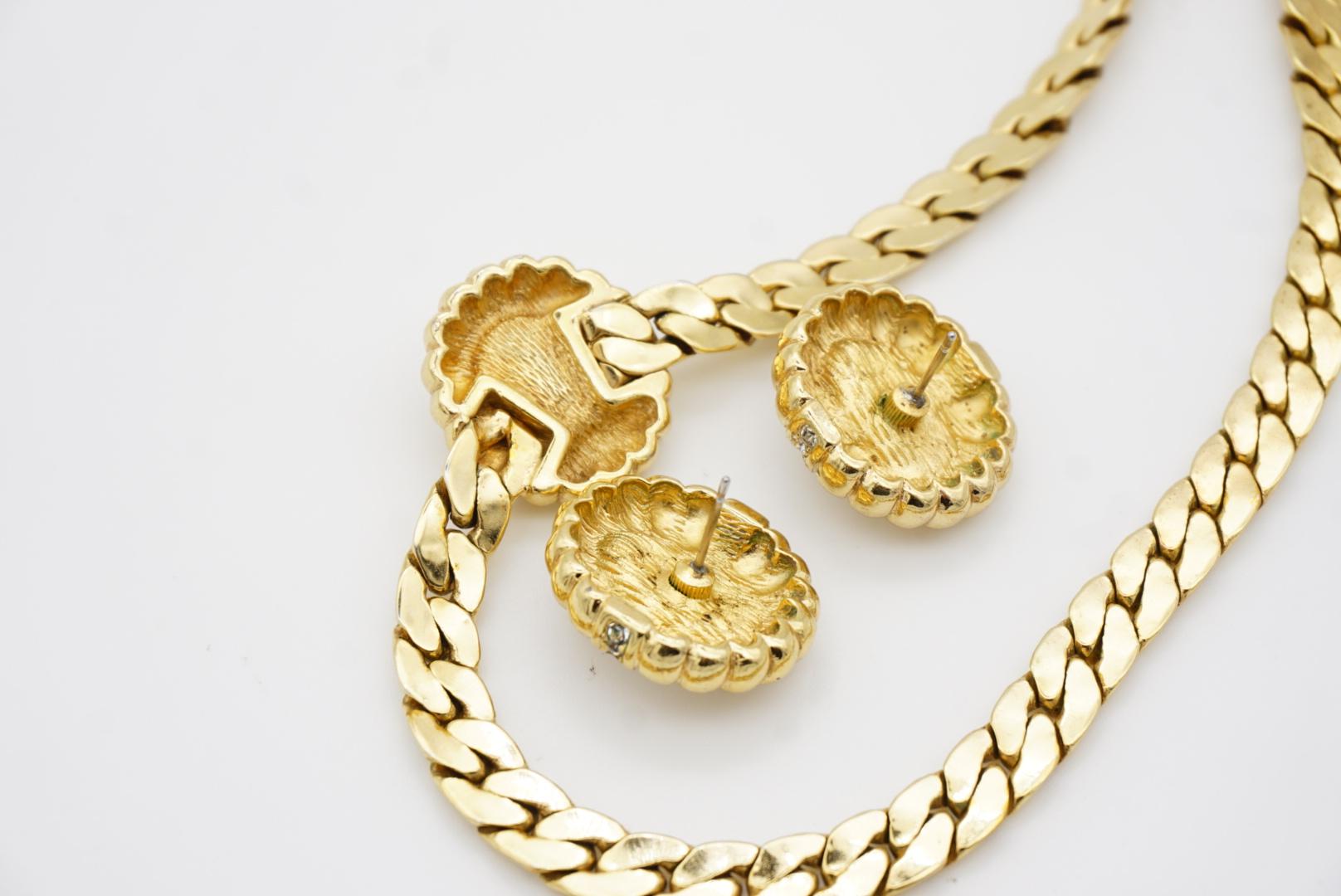 Christian Dior Vintage 1980s White Oval Flower Pearls Crystals Shell 2 Set Gold For Sale 8