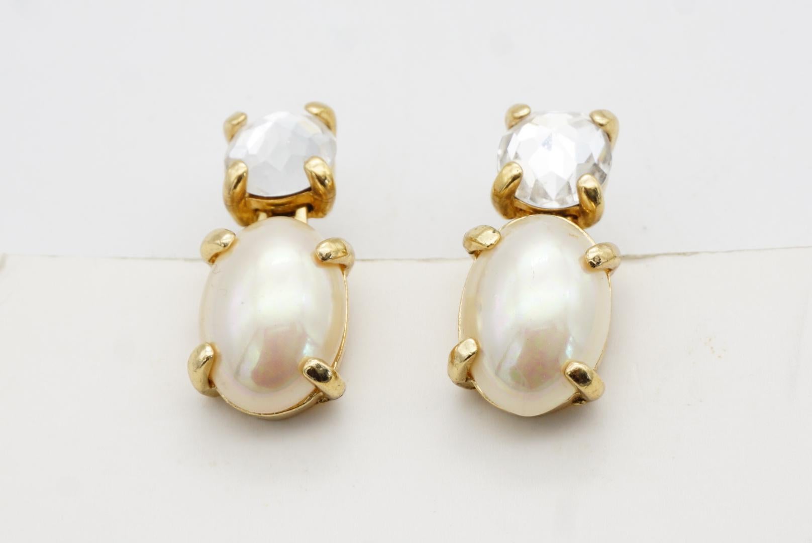 Christian Dior Vintage Años 80 Pendientes de clip de cristal con gota de perla ovalada blanca y círculo en venta 7