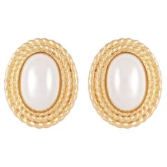 Christian Dior Vintage 1980s White Oval Pearl Triple Layer Swirl Braid Earrings