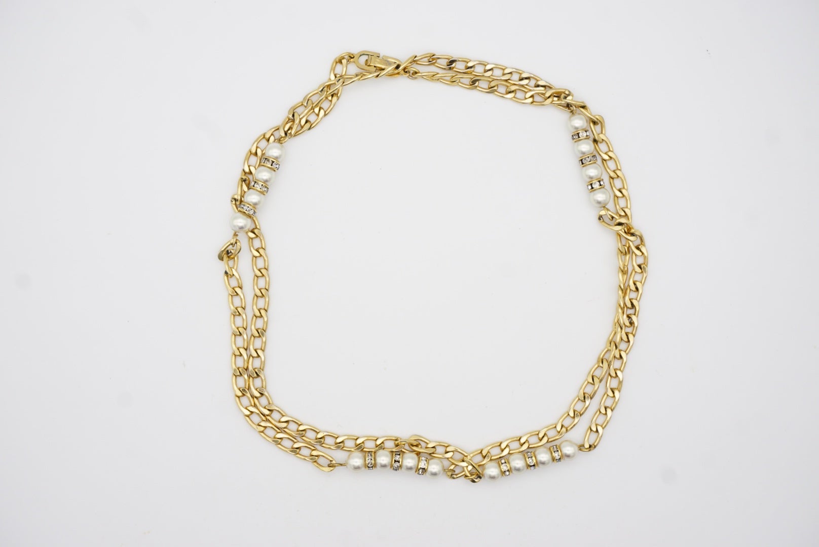 Christian Dior Vintage 1980s White Pearl Round Ball Crystals Gold Long Necklace im Angebot 7