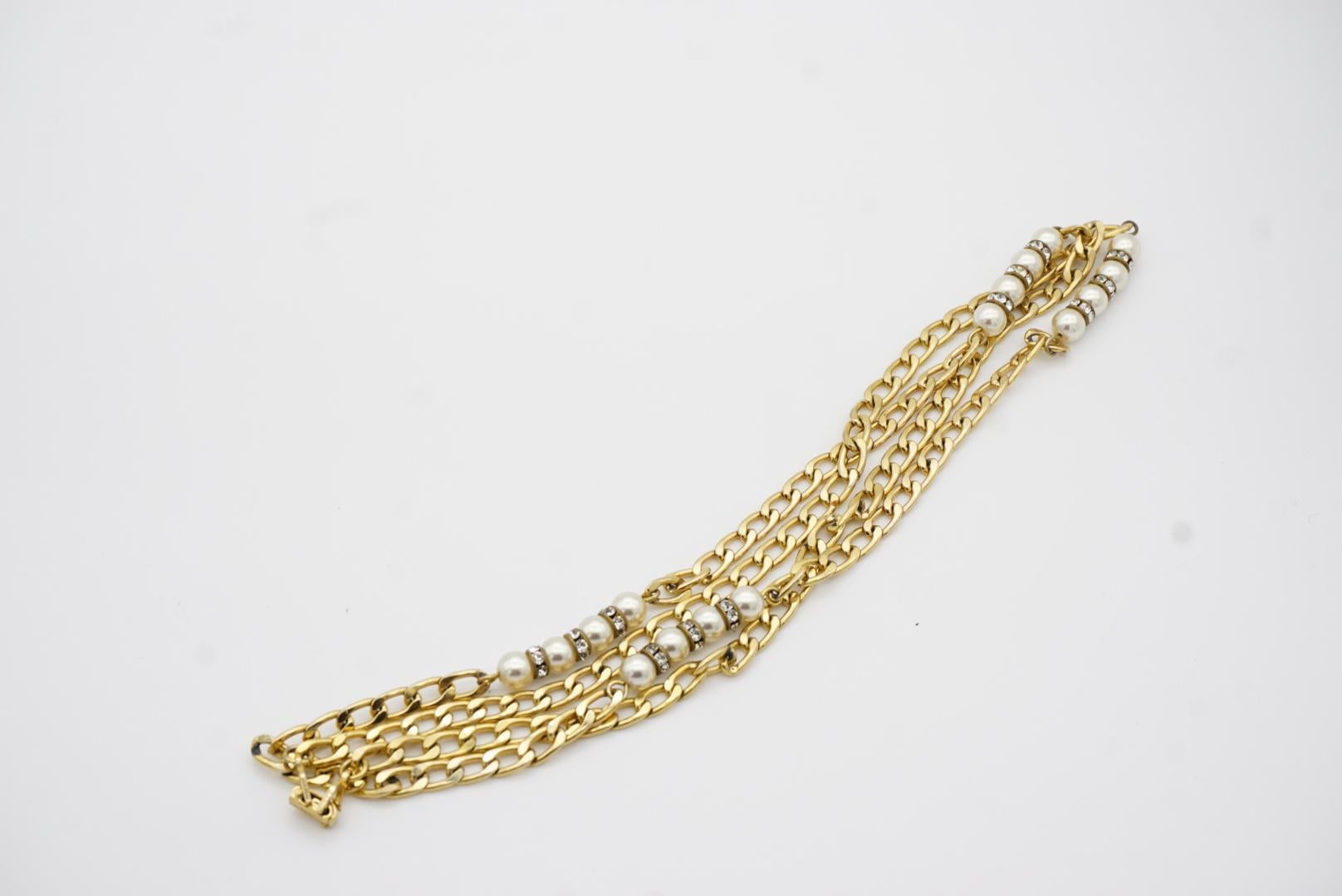 Christian Dior Vintage 1980s White Pearl Round Ball Crystals Gold Long Necklace im Angebot 8