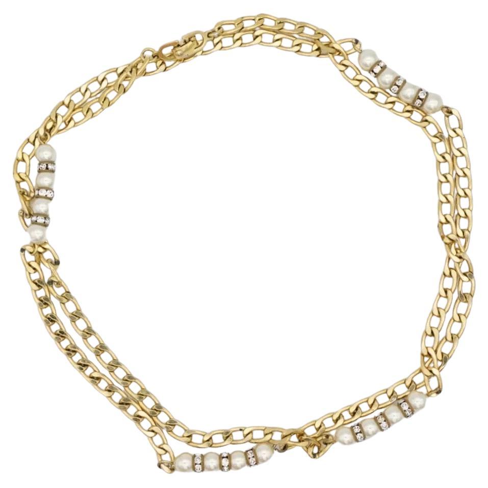 Christian Dior Vintage 1980s White Pearls Round Ball Crystals Linked Interlocked Chain Long Necklace Bracelet, Gold Tone

Very good condition. 100% genuine.

A unique piece. Signed at the back. Versatile necklace. It also an be wear as bracelet or
