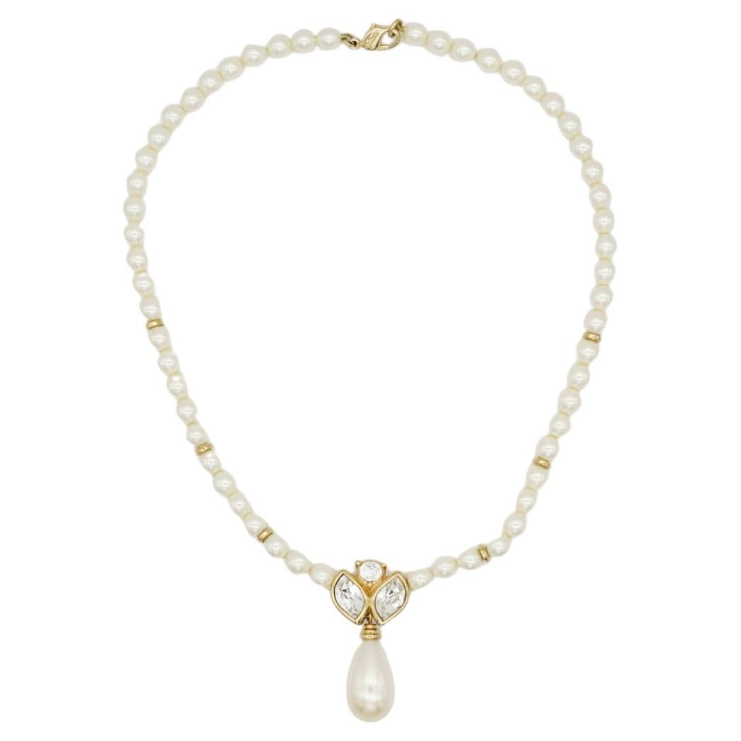 Christian Dior Vintage 1980s White Pearls Beads Crystals Water Drop Necklace