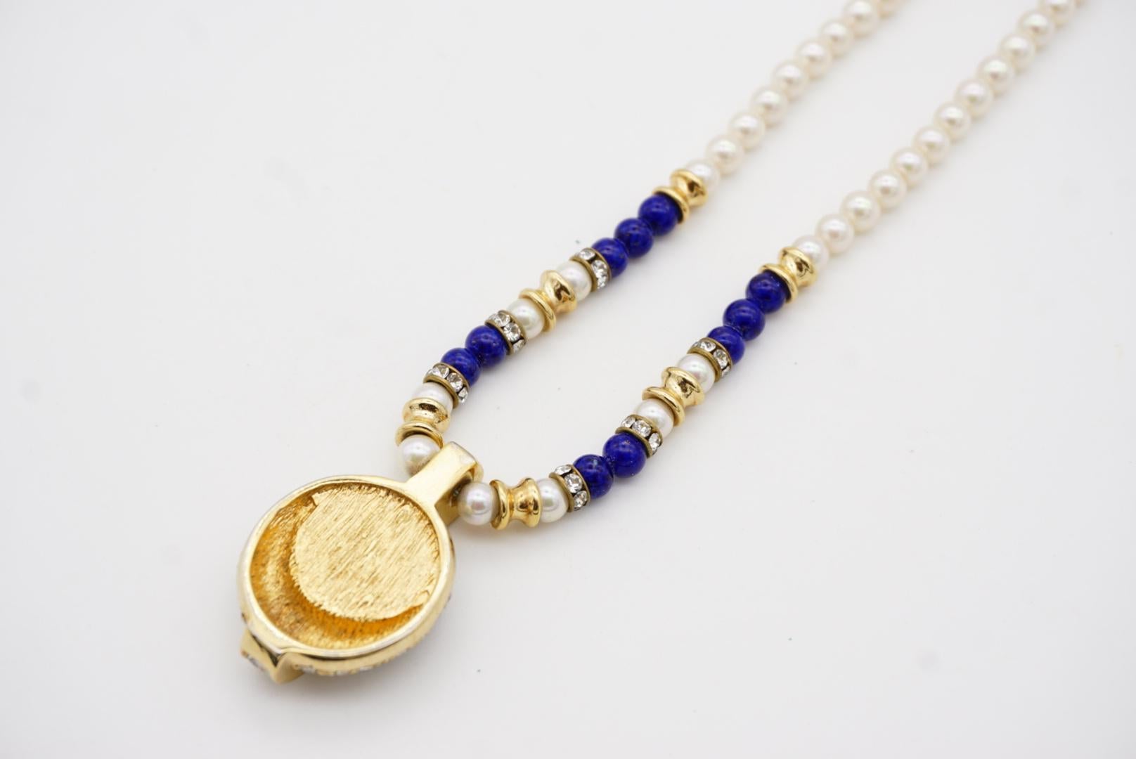 Christian Dior Vintage anni '80 Perle Bianche Lapis Navy Cristalli Cabochon Collana in vendita 10