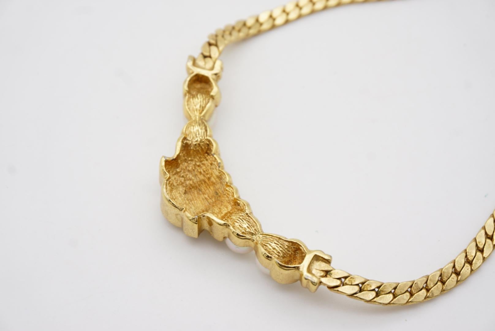 Christian Dior Vintage Años 80 Perlas Blancas Abanico Lunar Cristales Colgante Collar en venta 9