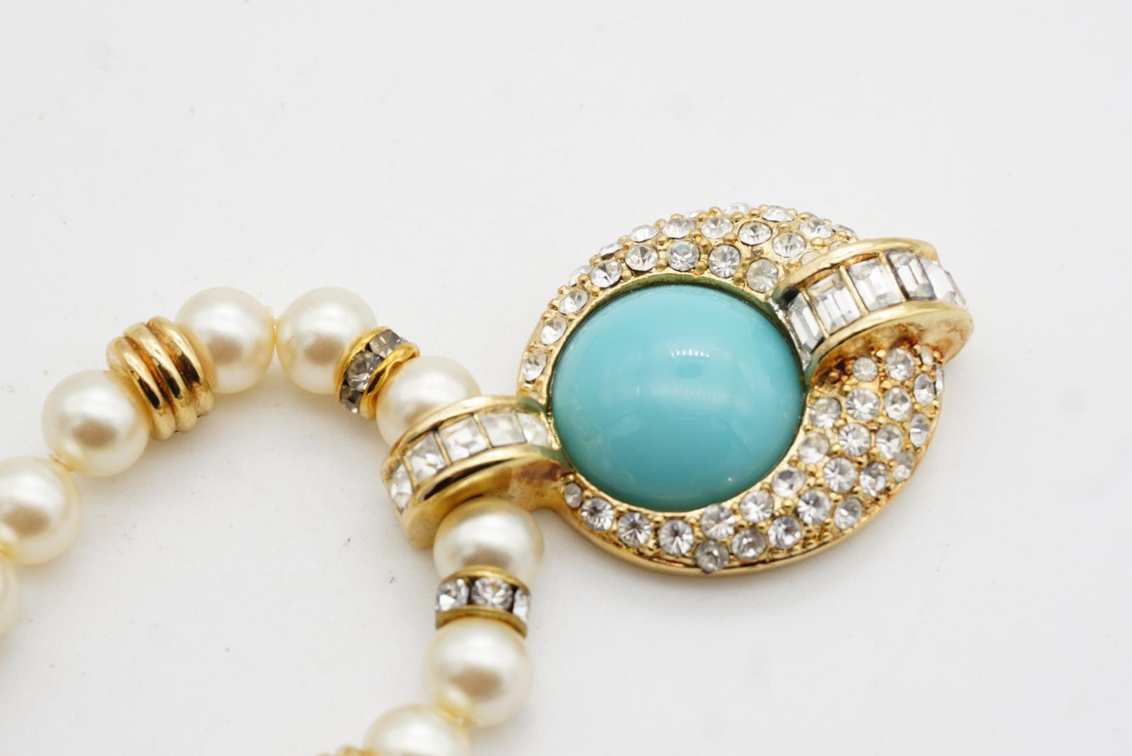 Christian Dior Vintage 1980s White Pearls Turquoise Cabochon Crystals Necklace For Sale 7