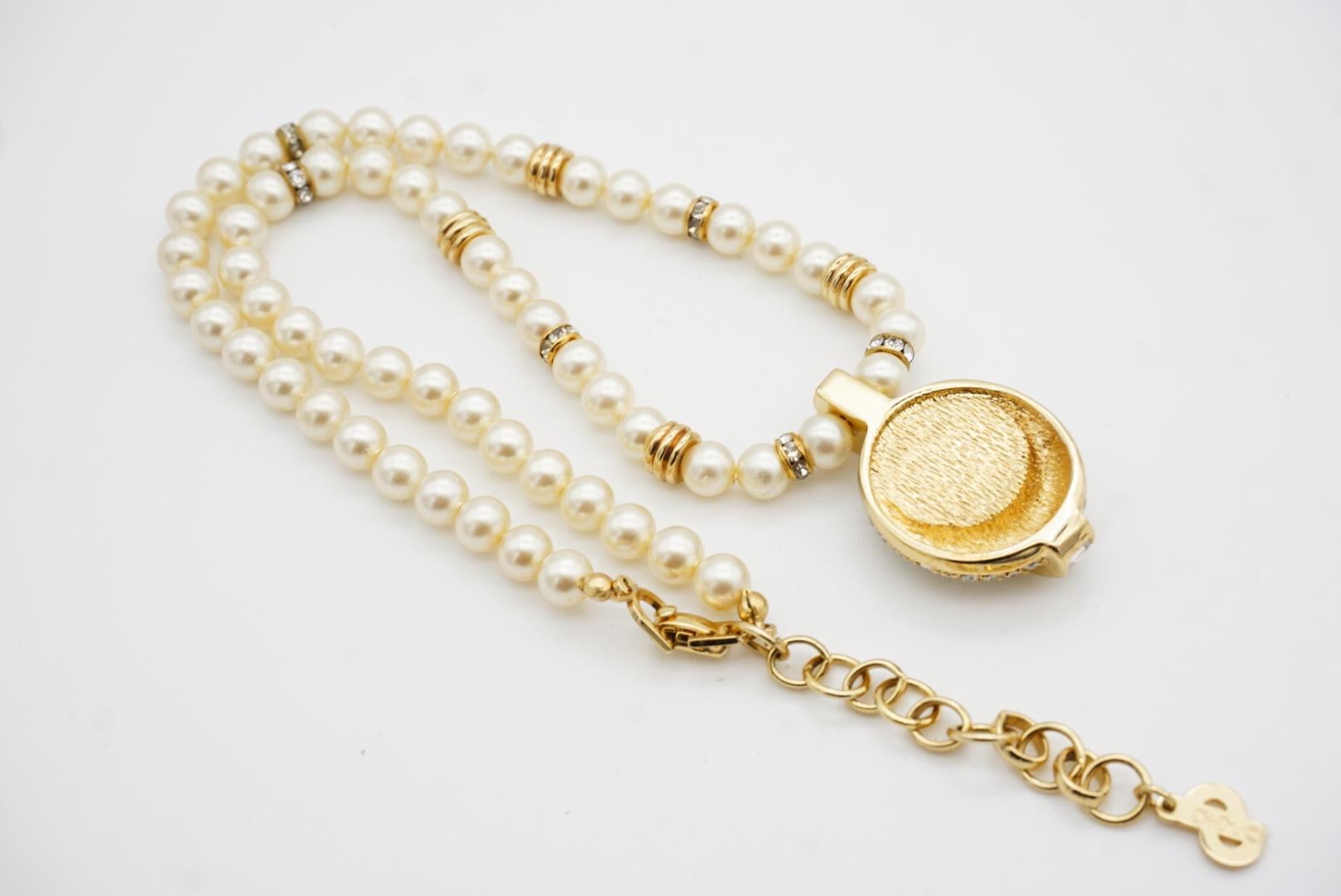 Christian Dior Vintage 1980s White Pearls Turquoise Cabochon Crystals Necklace For Sale 12