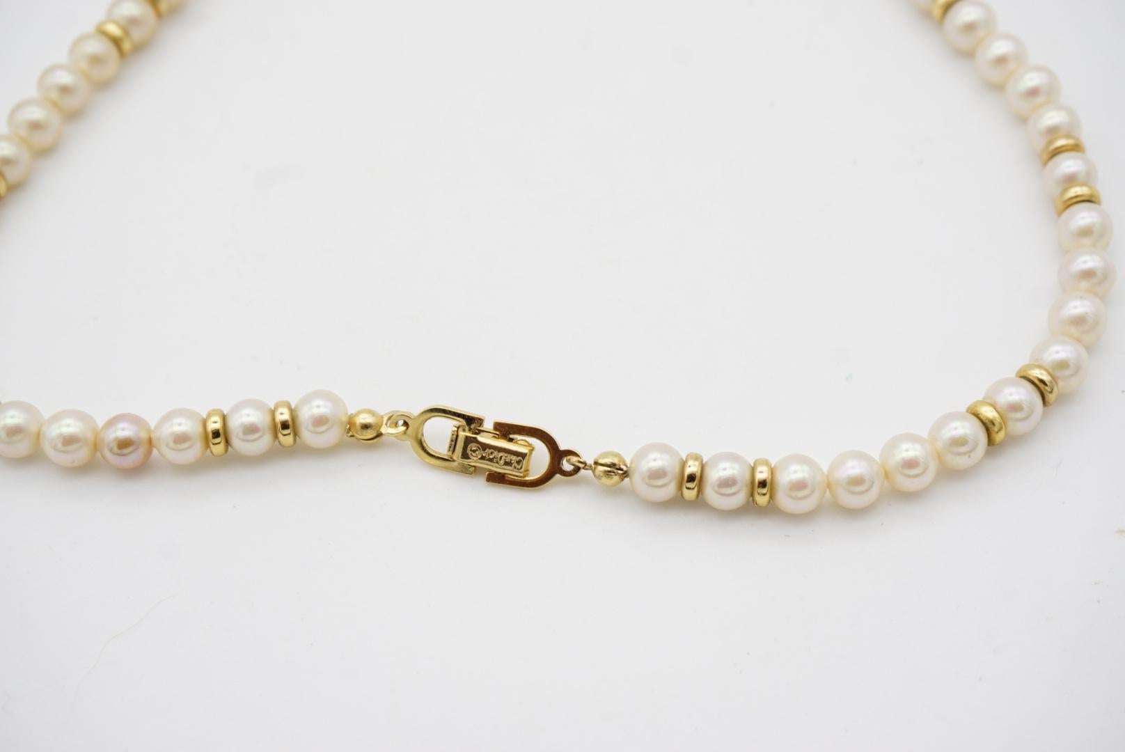 Christian Dior, collier pendentif vintage des années 1980, blanc, rond, perles ovales et cristaux en vente 11