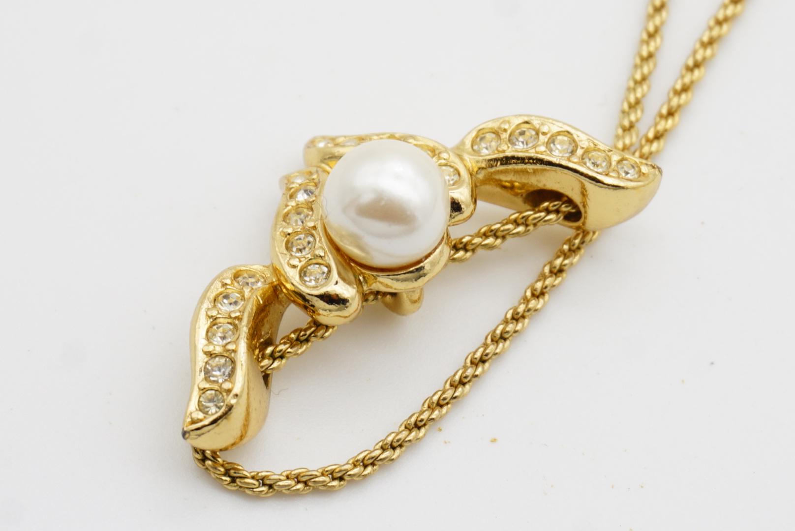 Christian Dior Vintage 1980s White Round Pearl Asymmetric Double Wings Necklace en vente 6