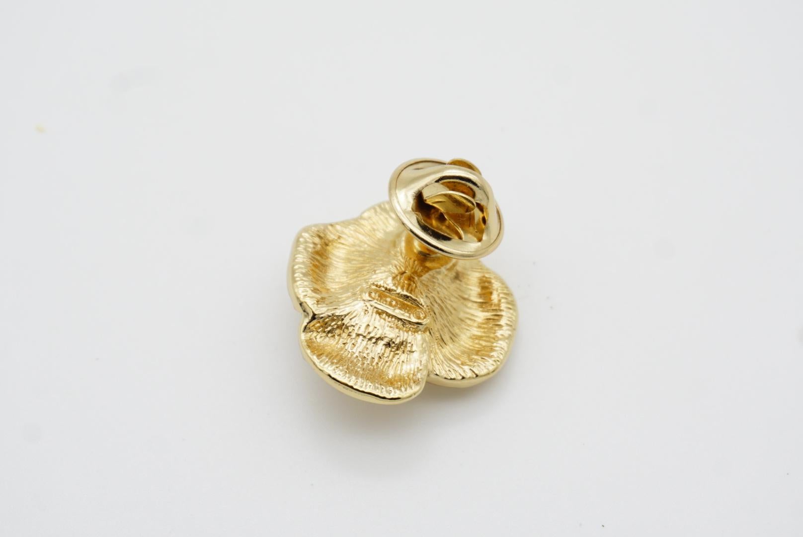Christian Dior Vintage 1980er Jahre Weiß Runde Perlen Kristalle Blume Gold Pin Brosche im Angebot 7
