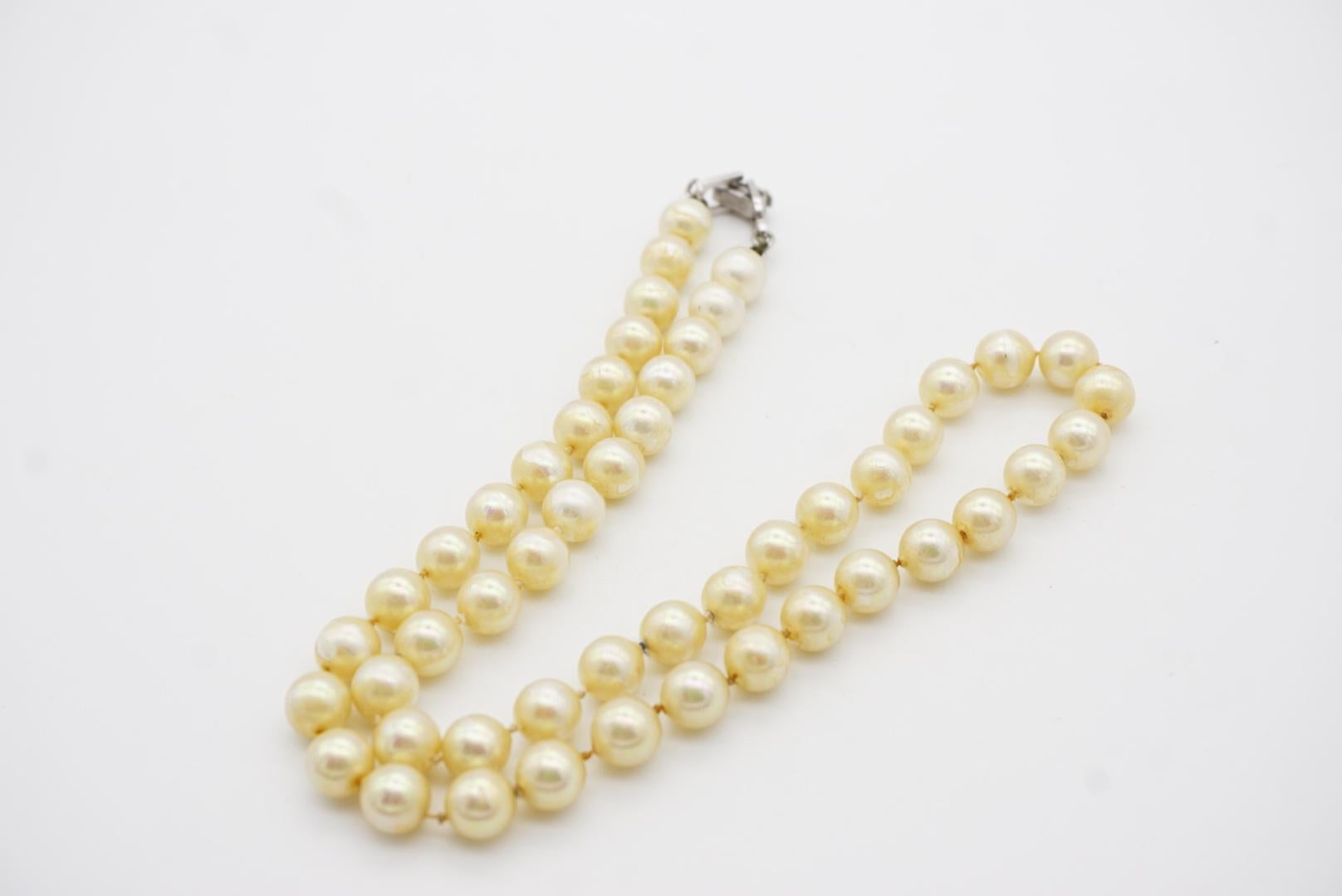 Christian Dior Vintage 1980s White Round Pearls Set Silver Necklace Earrings For Sale 5
