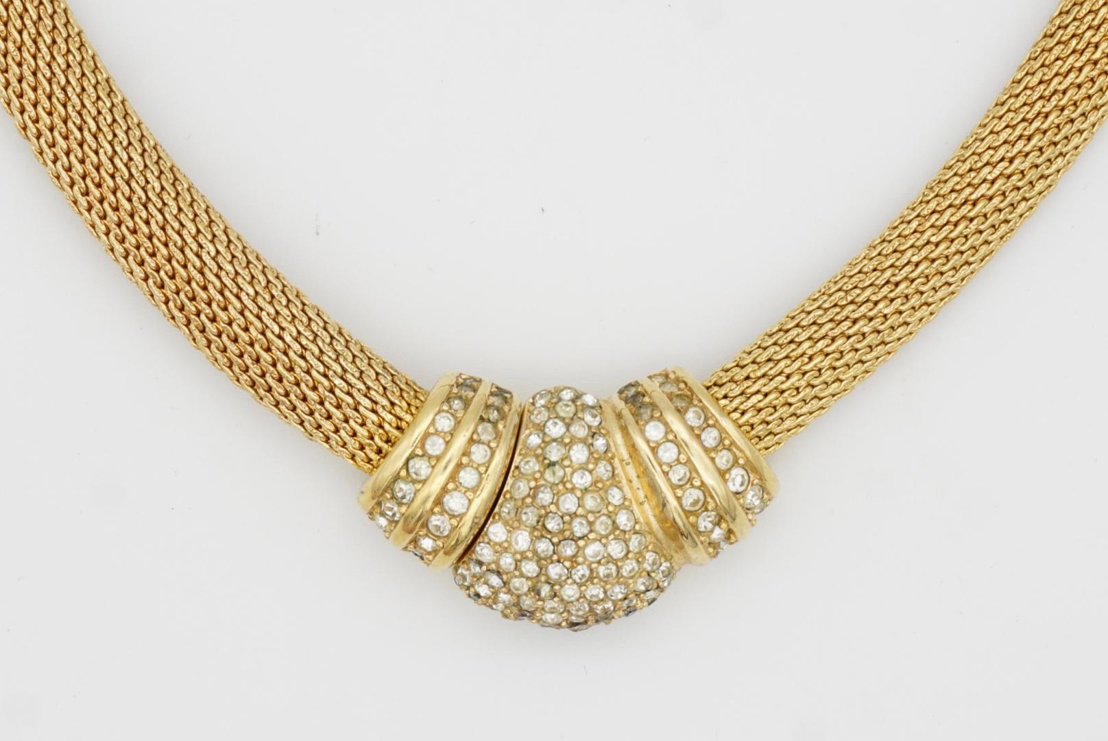 Christian Dior Vintage 1980s Whole Crystals Button Snake Mesh Omega Necklace 2