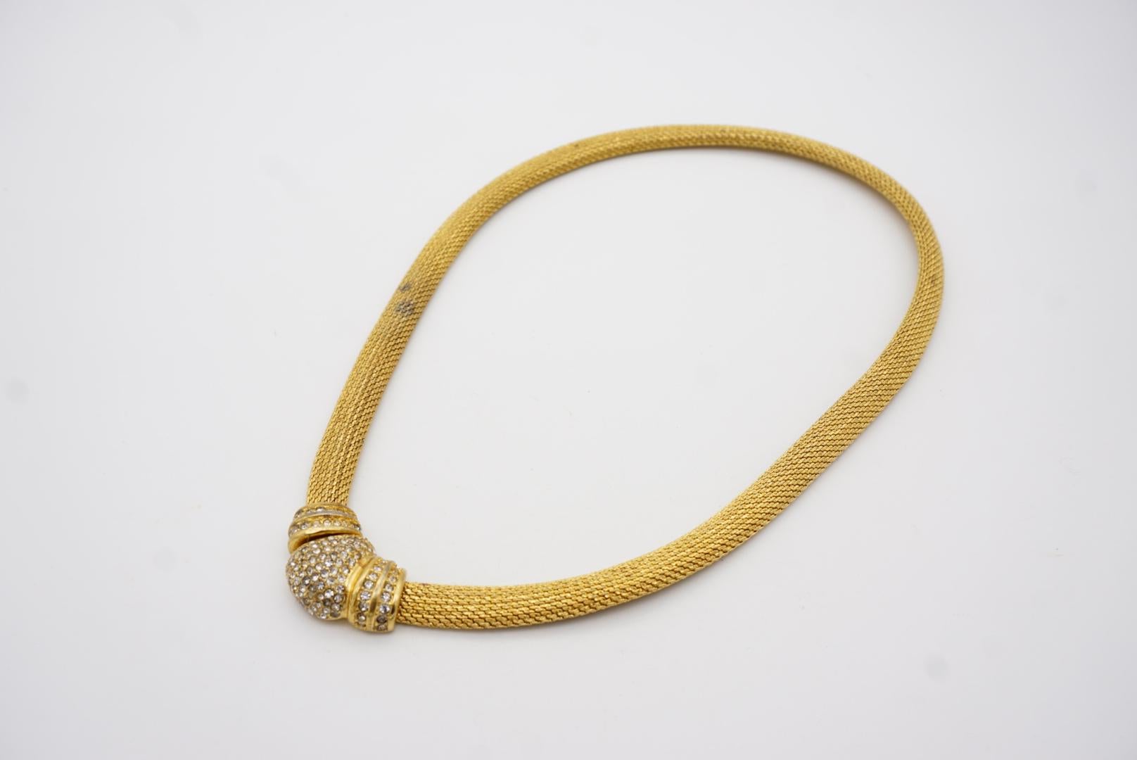 Christian Dior Vintage 1980s Whole Crystals Button Snake Mesh Omega Necklace 4