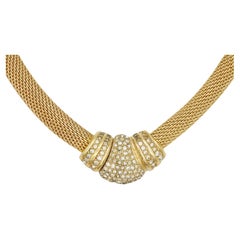 Christian Dior Vintage 1980s Whole Crystals Button Snake Mesh Omega Necklace