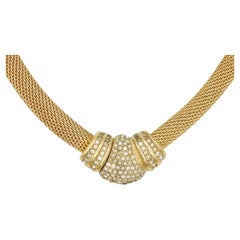 Christian Dior Vintage 1980s Whole Crystals Button Snake Mesh Omega Necklace