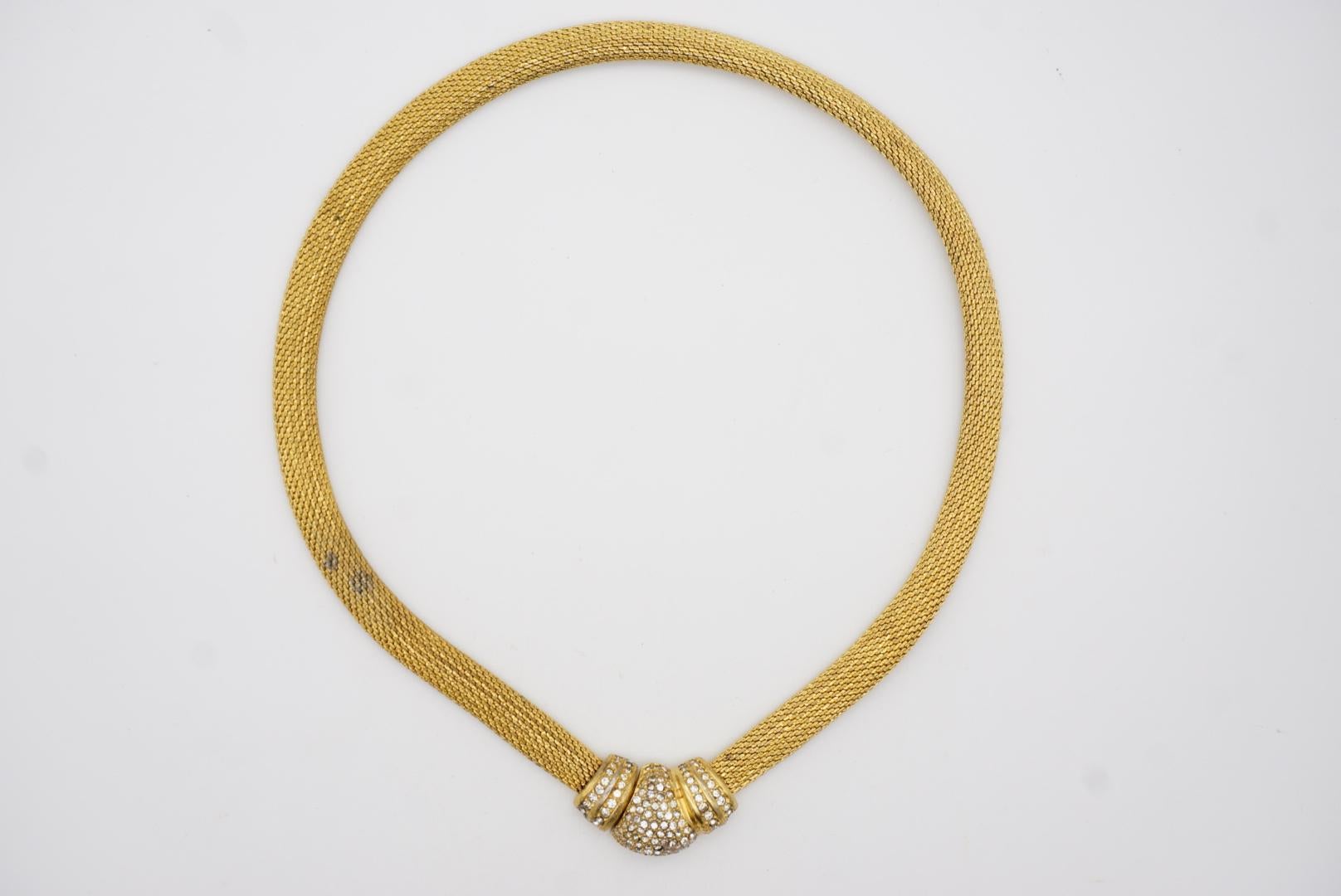 Christian Dior Vintage 1980s Whole Crystals Button Snake Omega Gold Necklace In Good Condition For Sale In Wokingham, England