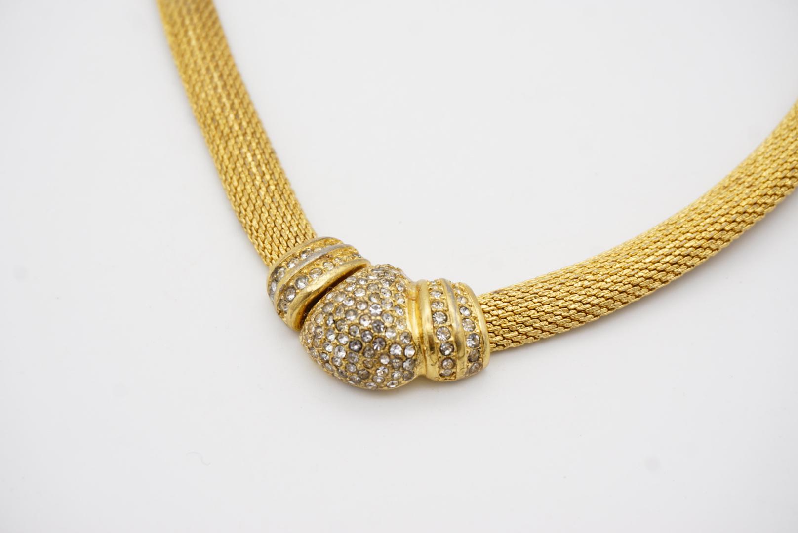Christian Dior Vintage 1980s Whole Crystals Button Snake Omega Gold Necklace For Sale 1