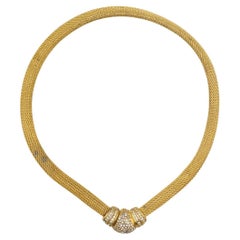 Christian Dior Vintage 1980er Jahre Whole Kristalle Schlangen Omega Gold Halskette mit Knopfleiste