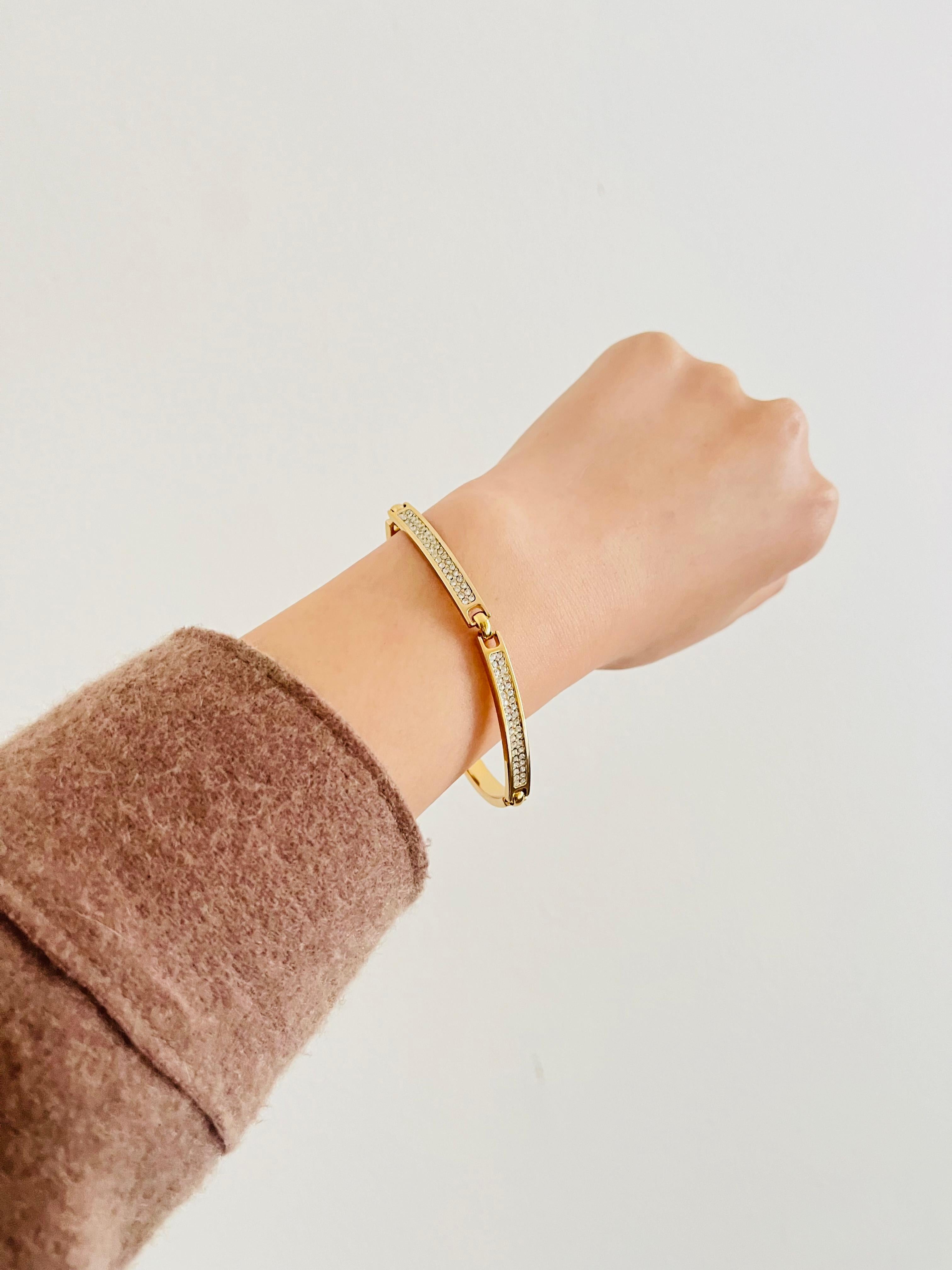 Christian Dior Vintage 1980s Whole Crystals Chain Interlocked Linked Gold 2 Set For Sale 5