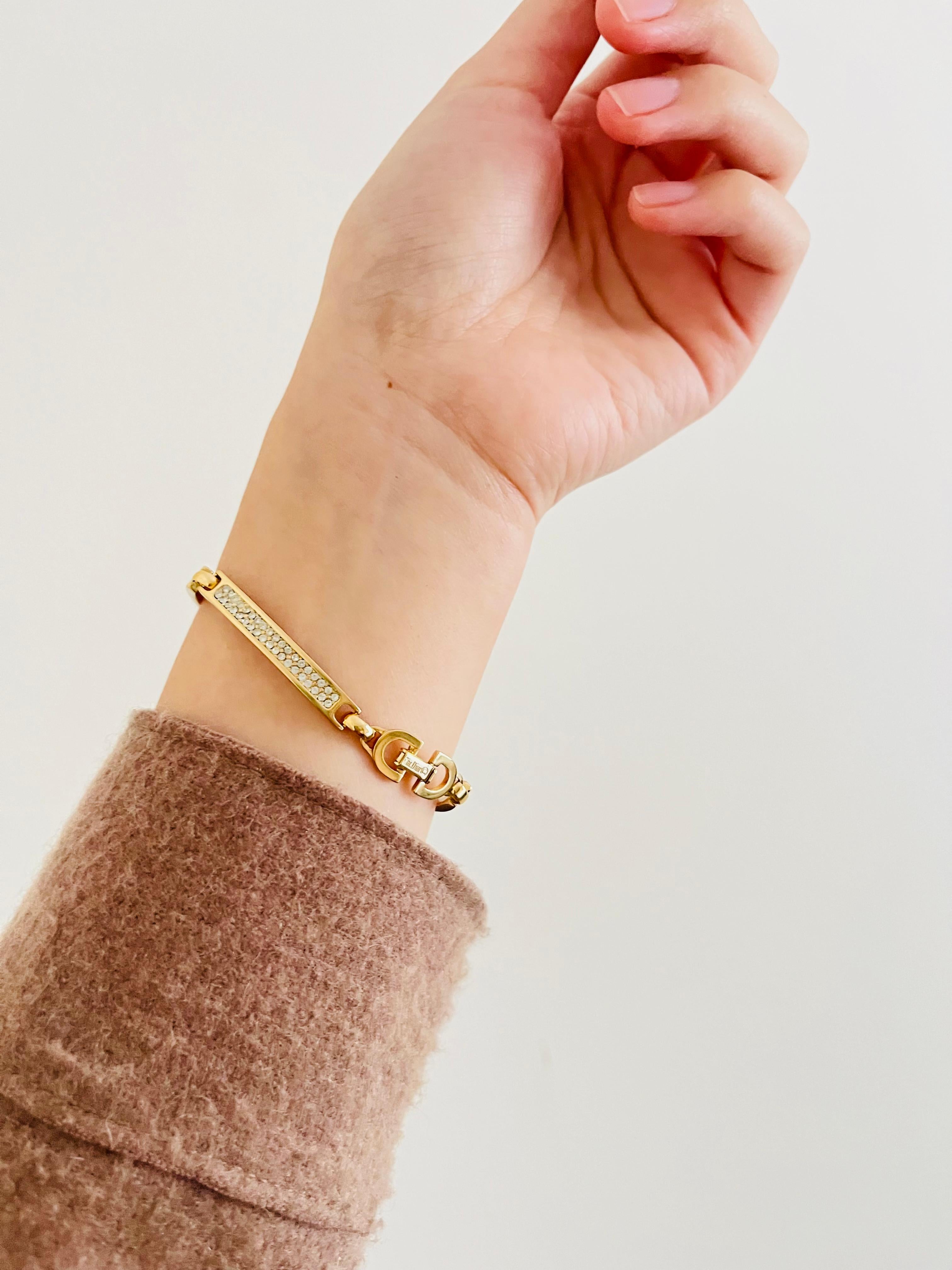 Christian Dior Vintage 1980s Whole Crystals Chain Interlocked Linked Gold 2 Set For Sale 6