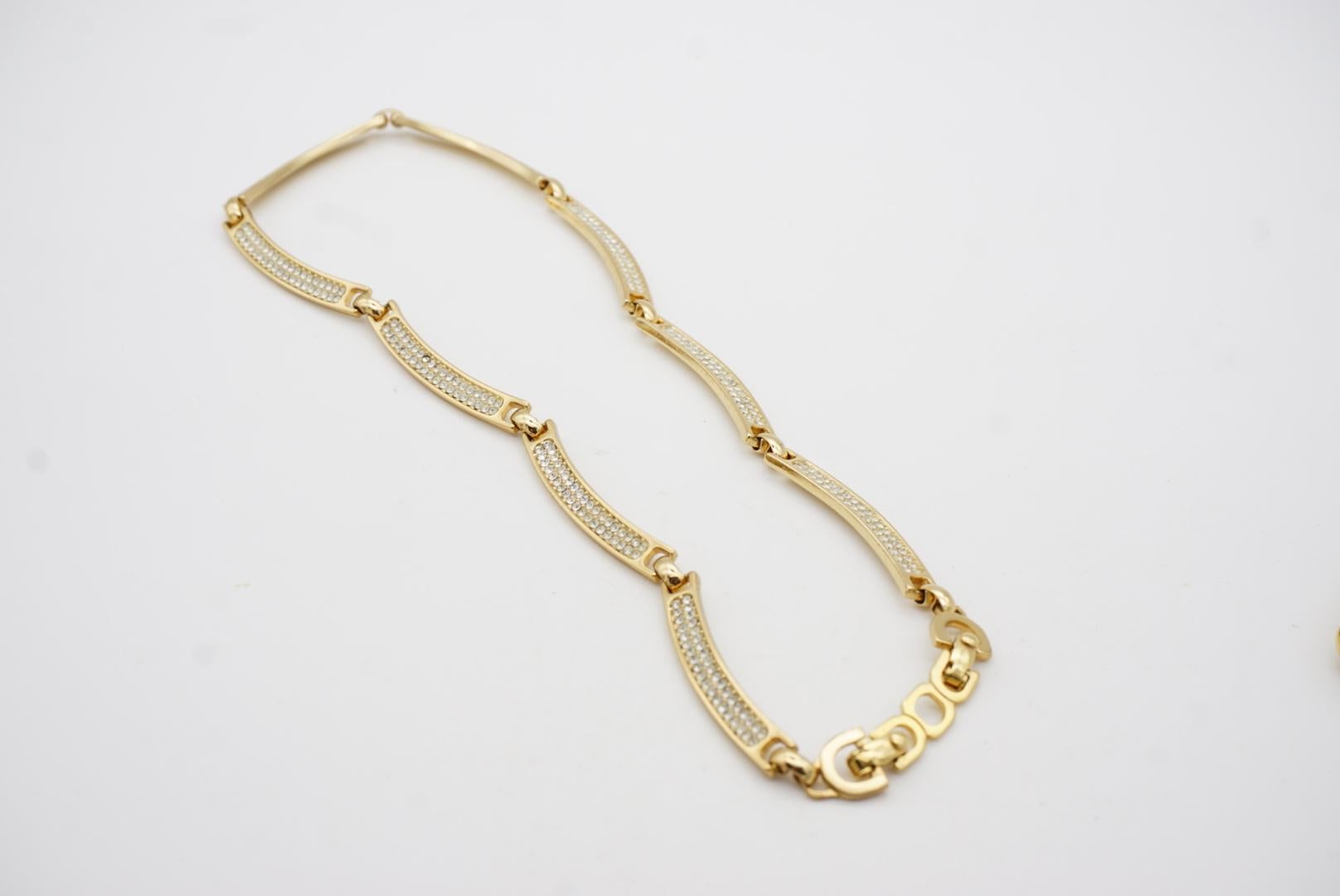 Christian Dior Vintage 1980s Whole Crystals Chain Interlocked Linked Gold 2 Set For Sale 10