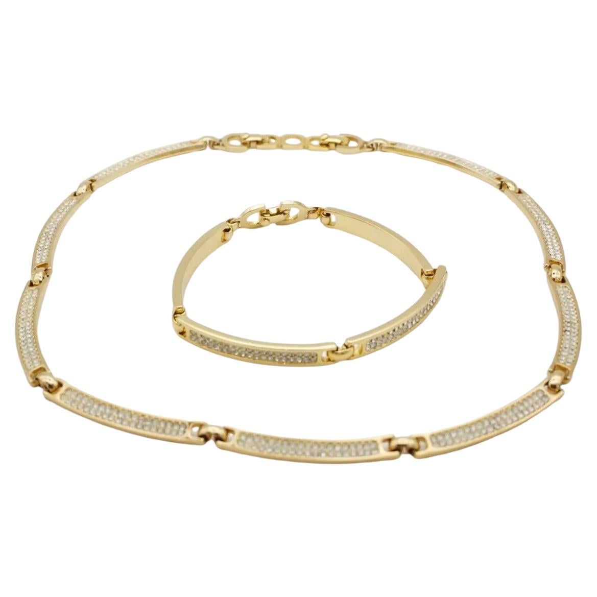 Christian Dior Vintage 1980s Unisex Double Whole Crystals Chain Interlocked Linked Choker Collar Necklace Bracelet 2 Gift Jewellery Set, Gold Tone

Very good condition. Maybe some light scratches, not colour loss. Not any stones lost. 100% Genuine.