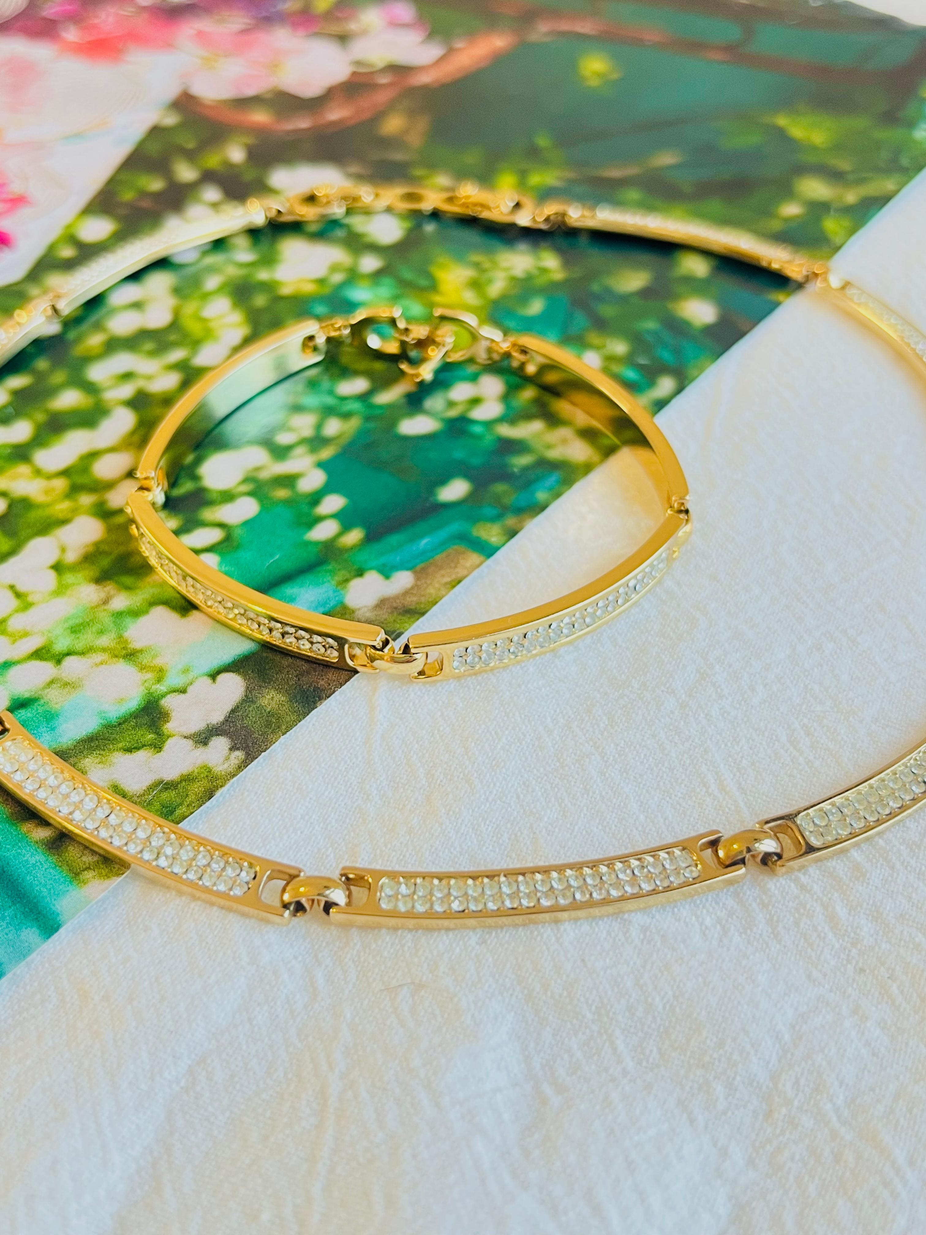 Christian Dior Vintage 1980s Whole Crystals Chain Interlocked Linked Gold 2 Set In Good Condition For Sale In Wokingham, England