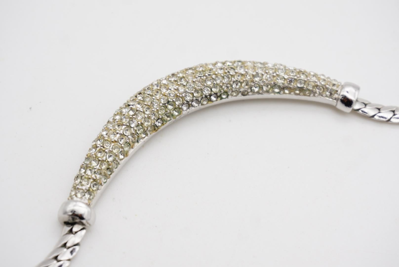 Christian Dior Vintage 1980s Crystals Whole Crescent Pendant Silver Necklace in vendita 5