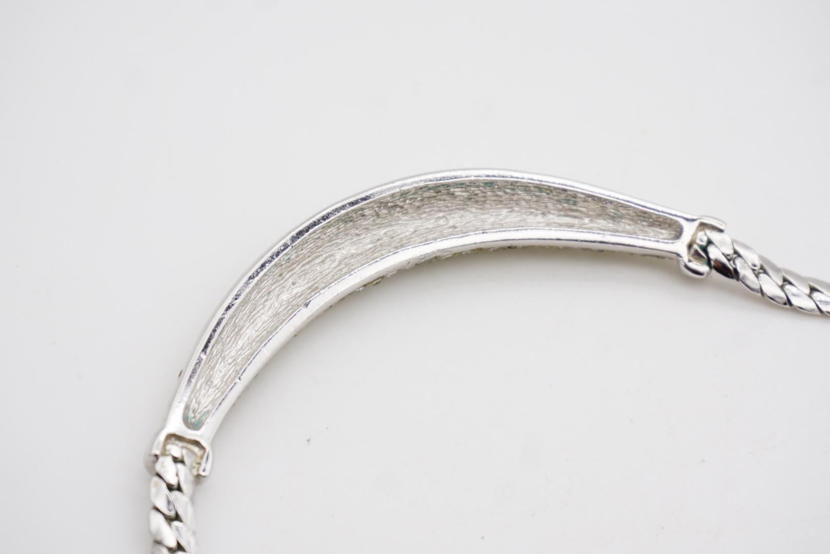 Christian Dior Vintage 1980s Crystals Whole Crescent Pendant Silver Necklace in vendita 6