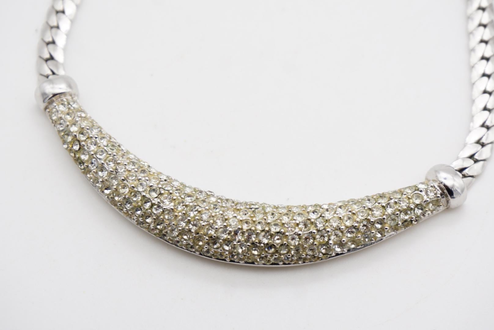 Christian Dior Vintage 1980s Crystals Whole Crescent Pendant Silver Necklace in vendita 4