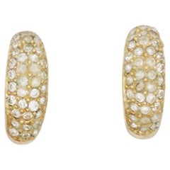 Christian Dior Vintage 1980s Whole Crystals Half Hoop Huggie Clip Gold Earrings