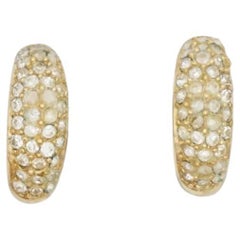 Christian Dior Vintage 1980s Whole Crystals Half Hoop Huggie Clip Gold Earrings