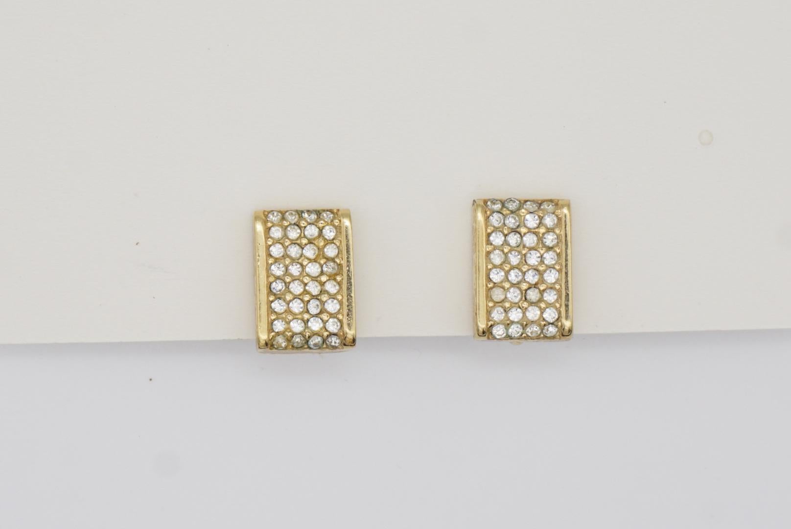 Christian Dior Vintage 1980s Whole Crystals Rectangle Gold Clip On Earrings For Sale 4
