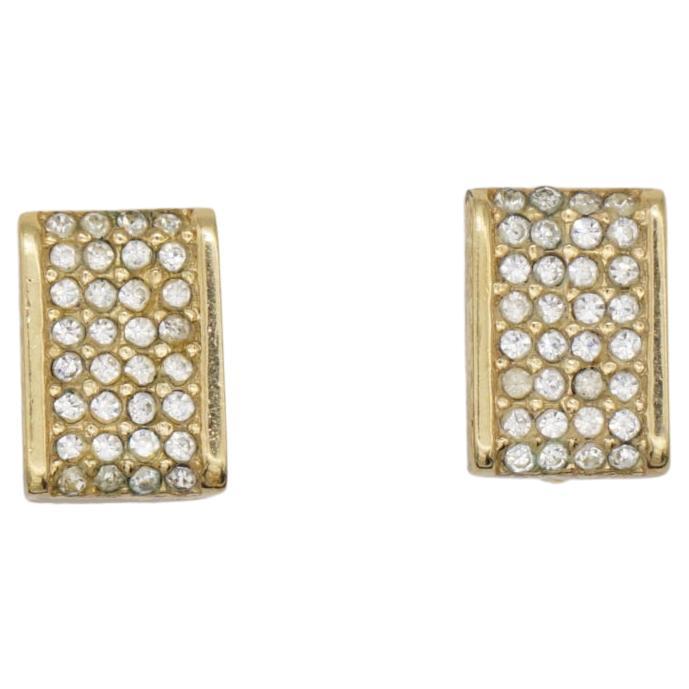 Christian Dior Vintage 1980s Whole Crystals Rectangle Gold Clip On Earrings For Sale