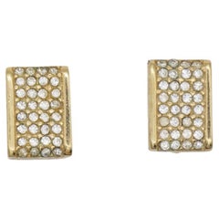 Christian Dior Retro 1980s Whole Crystals Rectangle Gold Clip On Earrings
