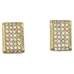 Christian Dior Vintage 1980s Whole Crystals Rectangle Retro Gold Clip Earrings