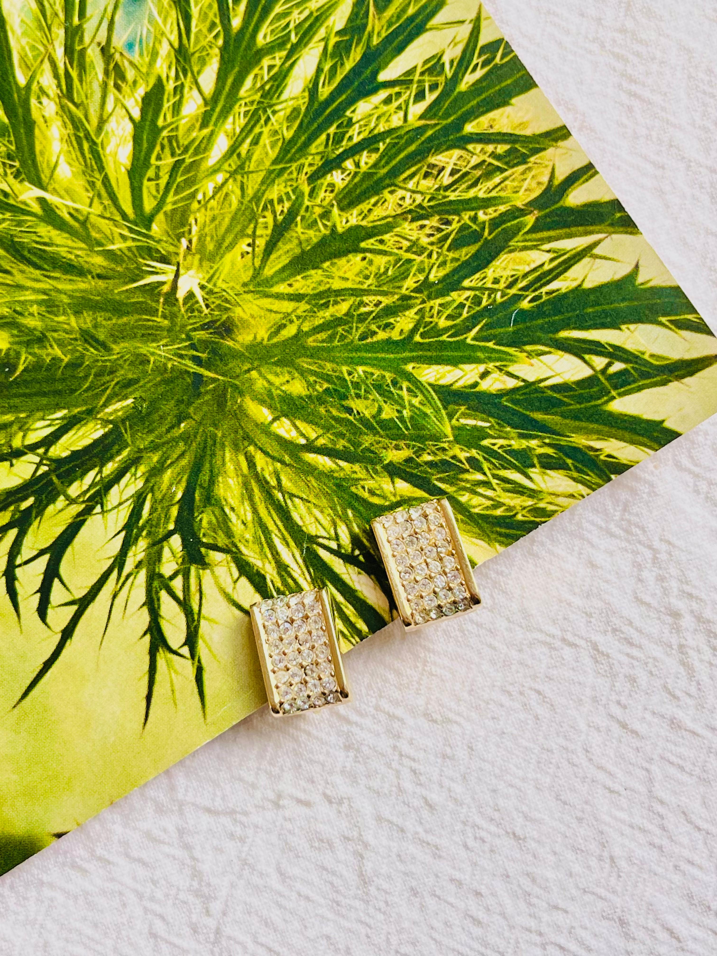Art Deco Christian Dior Vintage 1980s Whole Circle Crystals Rectangle Gold Clip Earrings For Sale