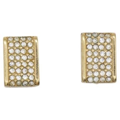 Christian Dior Vintage 1980s Whole Crystals Rectangle Retro Gold Clip Earrings