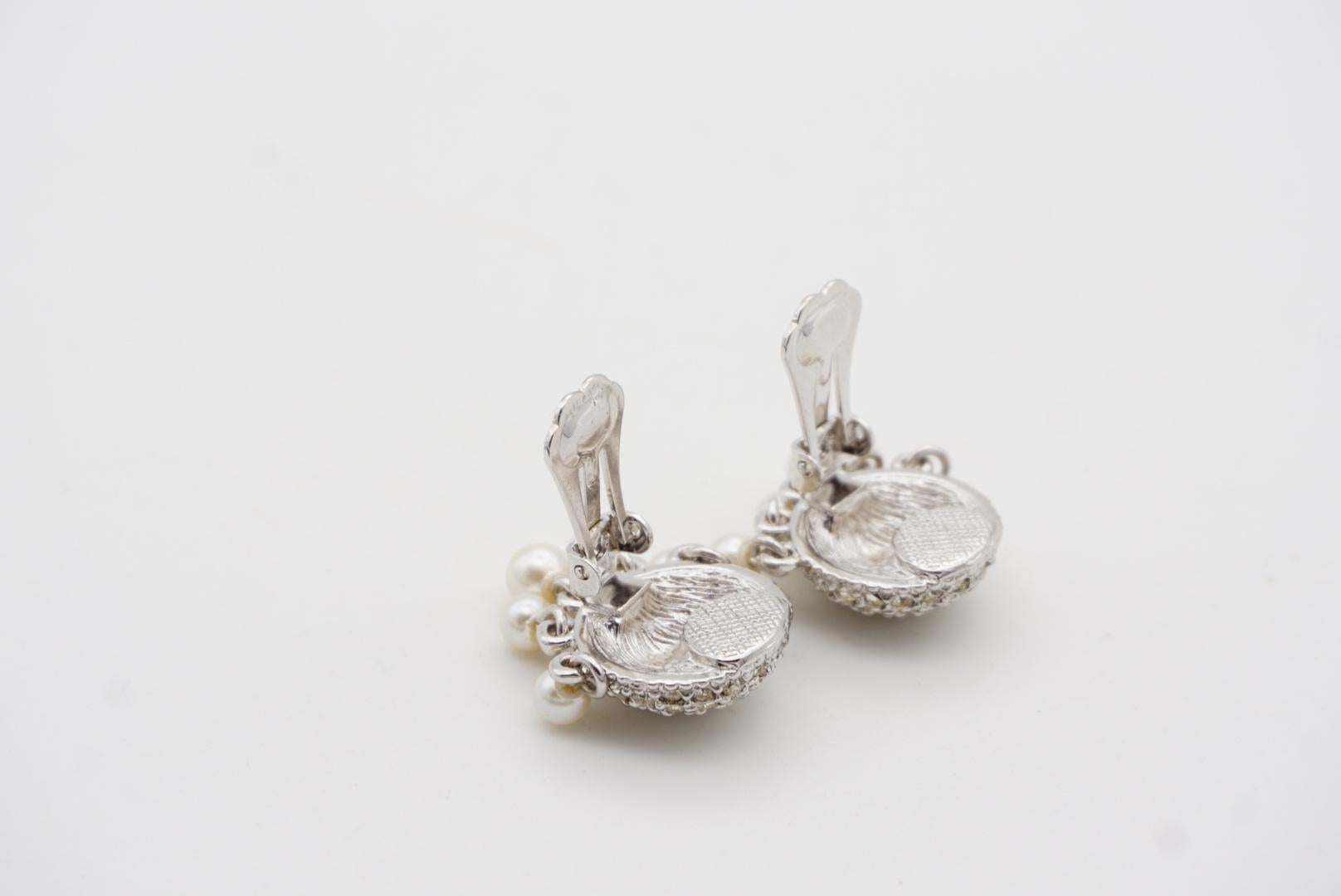 Christian Dior Vintage 1980s Whole Crystals Round Tassel Pearls Clip Earrings For Sale 9