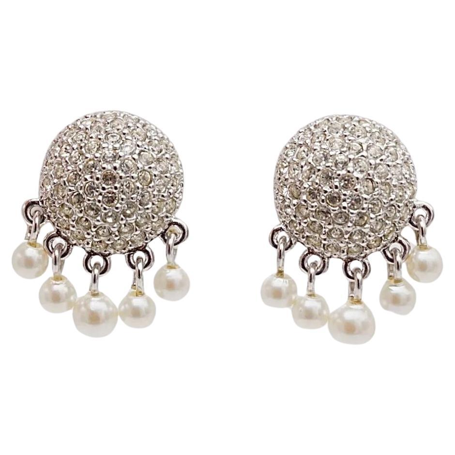 Christian Dior Vintage 1980s Whole Crystals Circle Round Tassel White Pearls Clip Earrings, Silver Tone

Excellent condition. Very new. All crystals are shining. 100% genuine. 

A very beautiful pair of clip on earrings by Chr. DIOR, signed at the