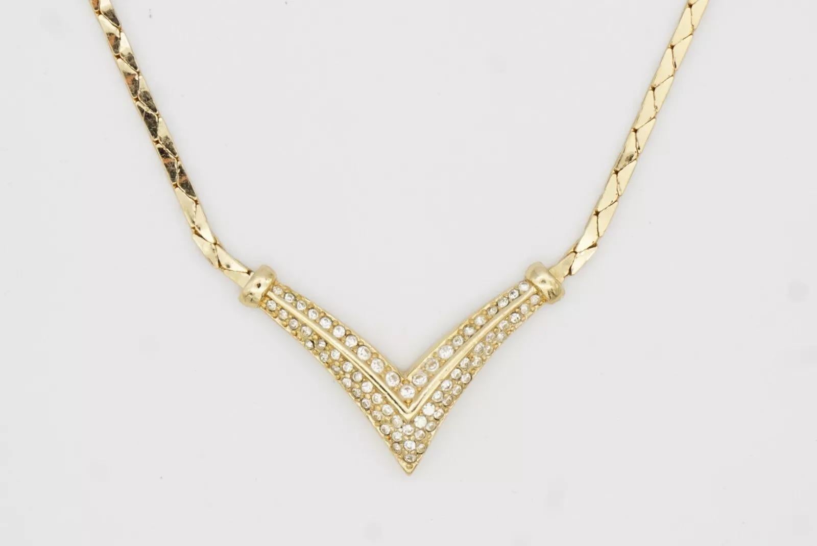 Christian Dior Vintage 1980s Whole Crystals Triangle Arrow Gold Pendant Necklace For Sale 10