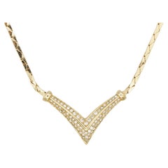 Christian Dior Vintage 1980s Whole Crystals Triangle Arrow Gold Pendant Necklace