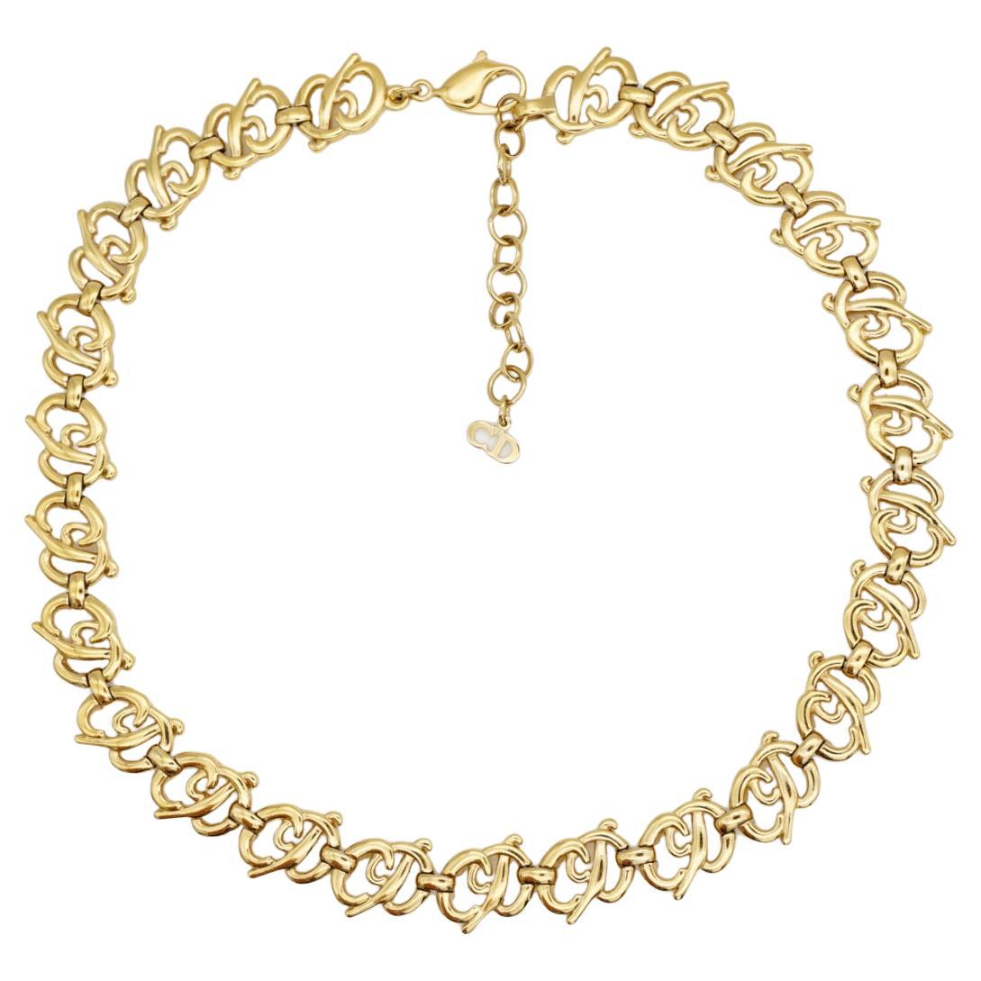 Christian Dior Vintage 1980 Whole Logo CD Monogram Glow Collier ajouré en or