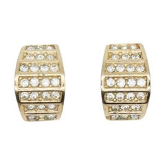 Christian Dior Vintage 1980s Whole Shining Half Dome Hoop Crystal Clip Earrings