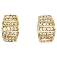 Christian Dior Vintage 1980s Whole Shining Half Dome Hoop Crystal Clip Earrings