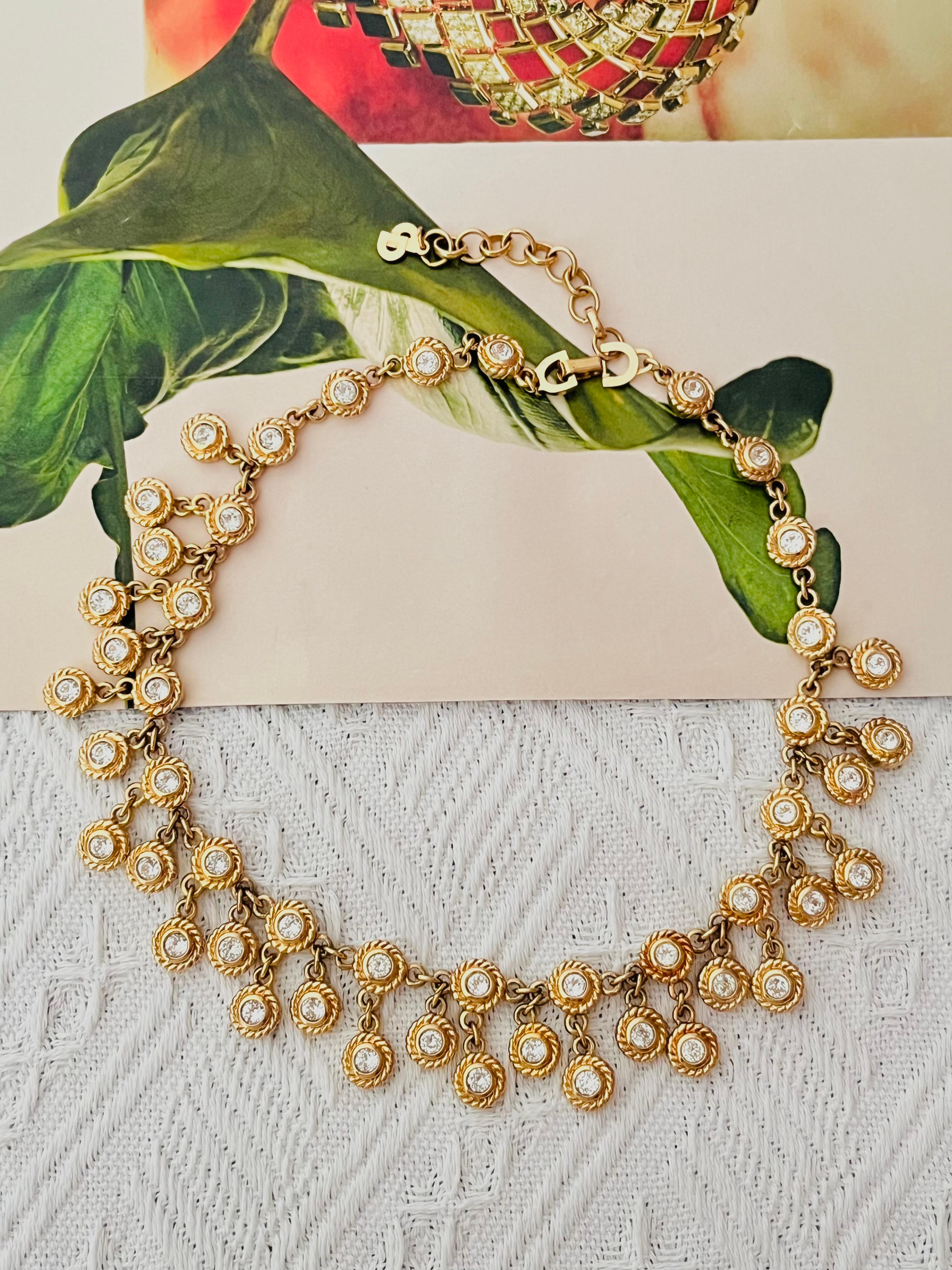 Art Deco Christian Dior Vintage 1980s Whole Sparkling Crystals Charm Peacock Necklace For Sale